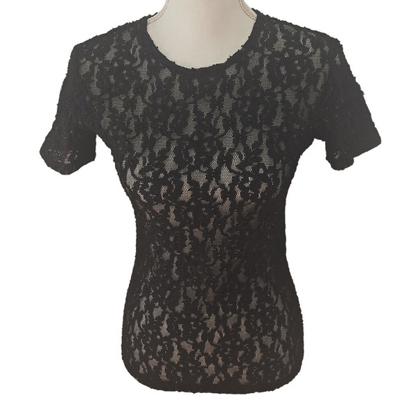 Victoria's Secret Y2K Vintage Black Lace Short Sleeve Sheer Top Blouse - Size XS - Picture 4 of 6